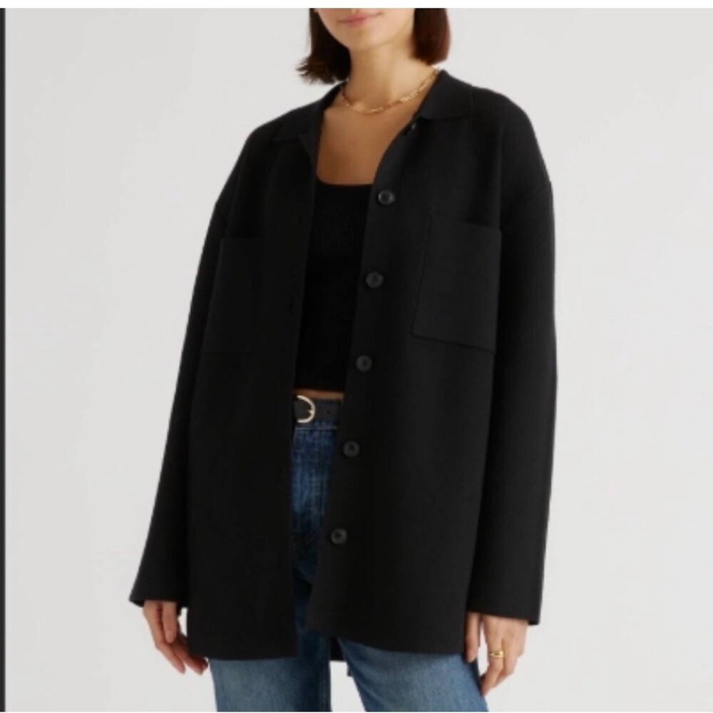 Quince Black Tencel Jersey Knit Shacket Button Down Shirt Jacket Womens XS